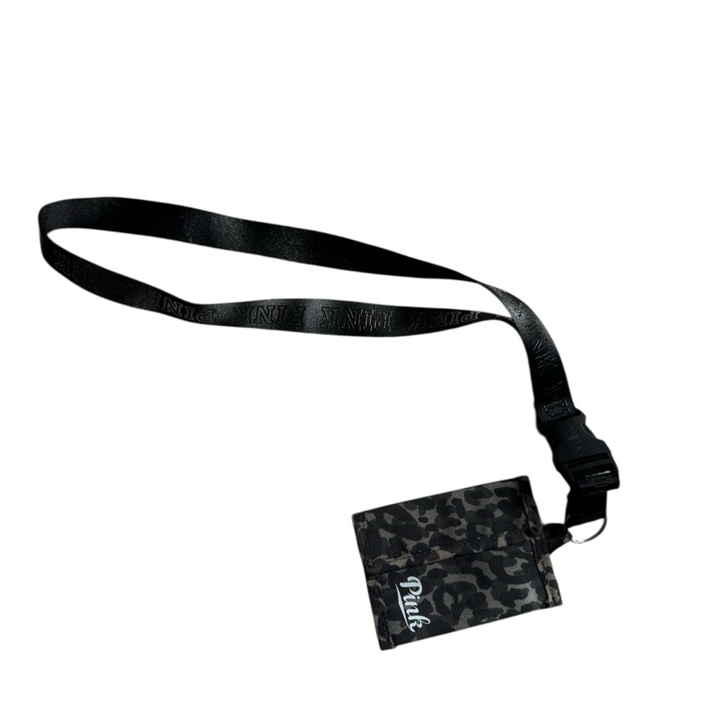 PINK Victoria's Secret Black and Gray Camo Cardholder with Lanyard